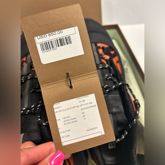 Burberry Arthur Two Tone Chunky Trainers Size 11 New Black Orange - Picture 7 of 8